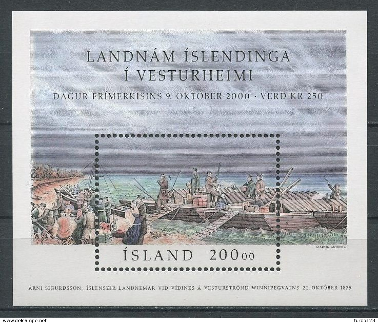 ISLANDE 2000 Bloc N° 27 ( 901 ) ** Neuf MNH  Superbe C 12 € Bateaux Journée Philatélie Immigrants Irlandais Winnipy Boat - Blocks & Sheetlets