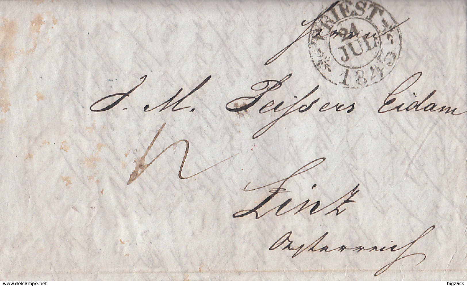 Brief K2 Triest 24 JUL. 1845 Gel. Nach Blauer L2 Linz 25 JUL. Mit Inhalt Ansehen !!!!!!!!!! - ...-1850 Prephilately