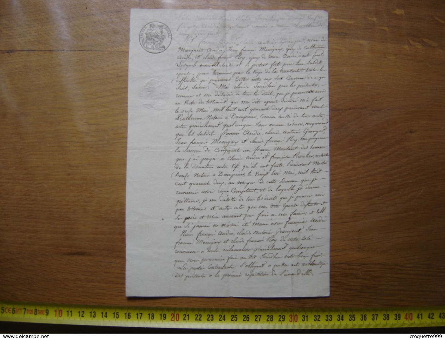 1845 Acte Manuscrit Timbre Royal NOTAIRE Manuscript 2 Pages - Manuscrits