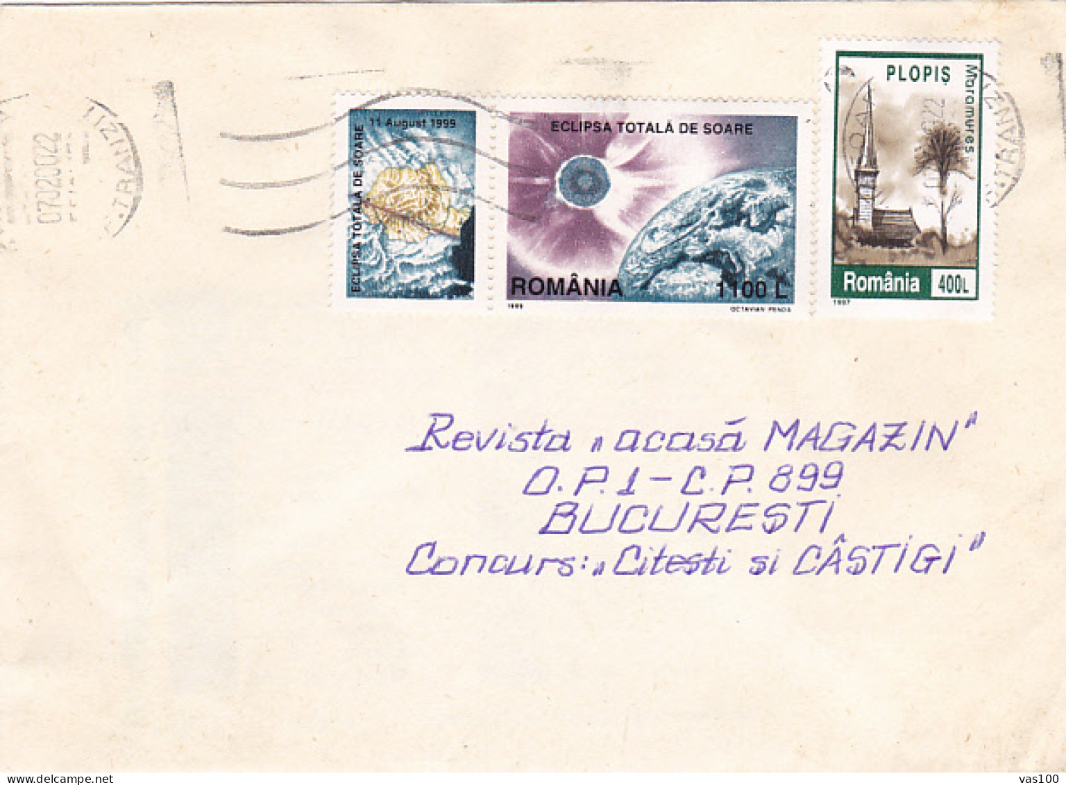TOTAL SOLAR ECLIPSE, MARAMURES WOODEN CHURCH, STAMPS ON COVER, 2000, ROMANIA - Cartas & Documentos