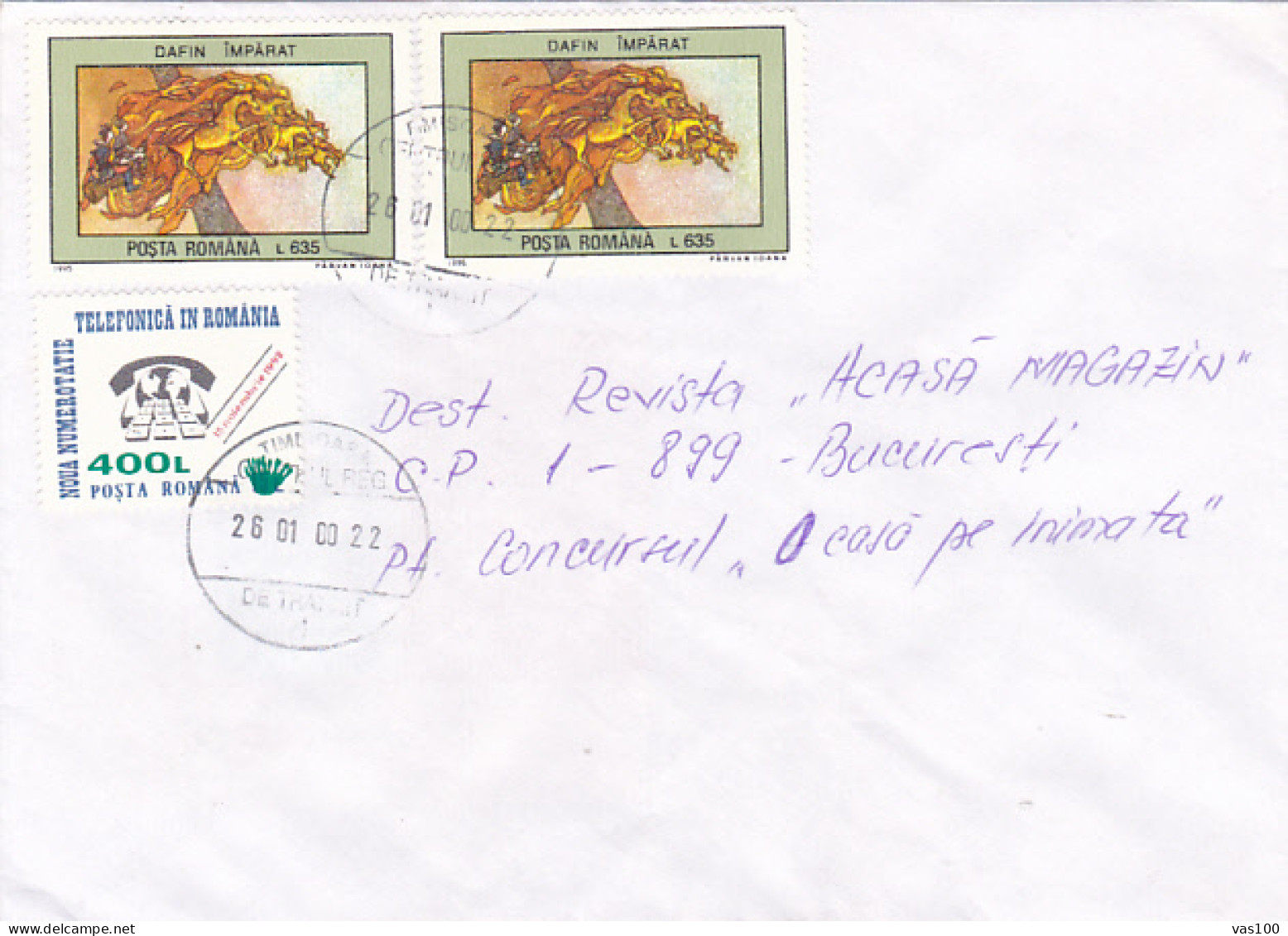 FAIRY TALE, TELEPHONE, OVERPRINT STAMPS ON COVER, 2000, ROMANIA - Lettres & Documents