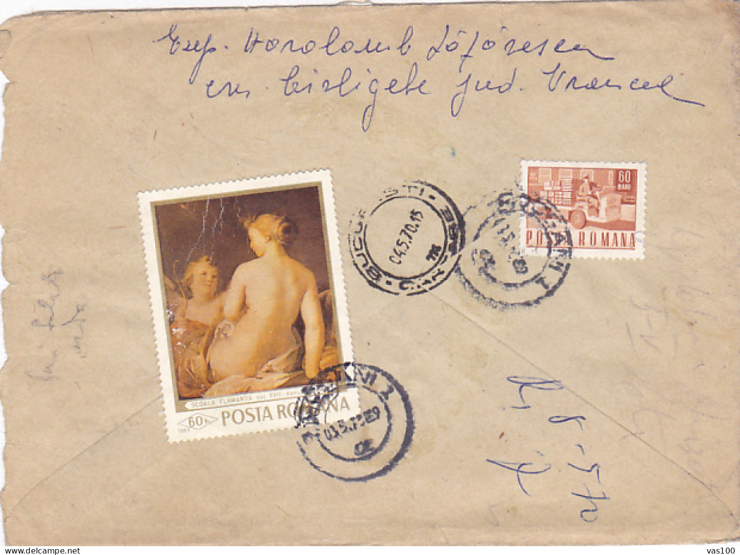 TRAIN, PLANE, POST, NUDE PAINTING, STAMPS ON REGISTERED COVER, 1970, ROMANIA - Brieven En Documenten