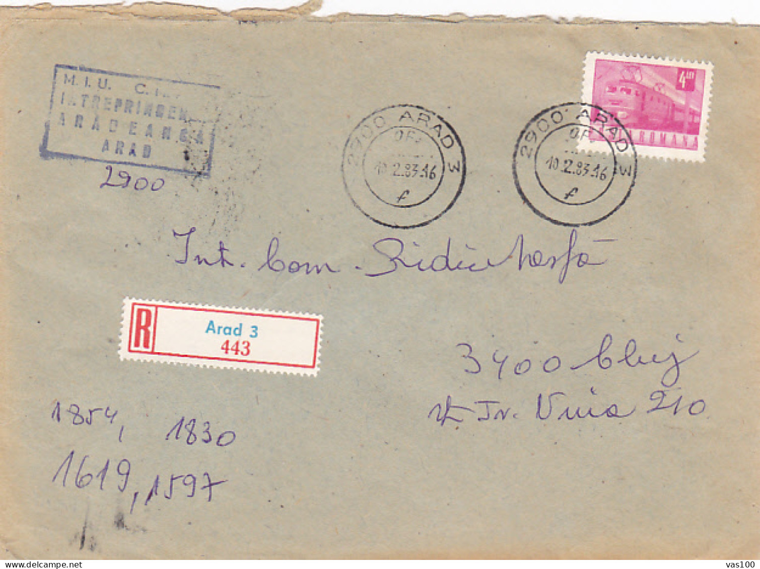 TRAIN, LOCOMOTIVE, STAMP ON REGISTERED COVER, 1983, ROMANIA - Covers & Documents