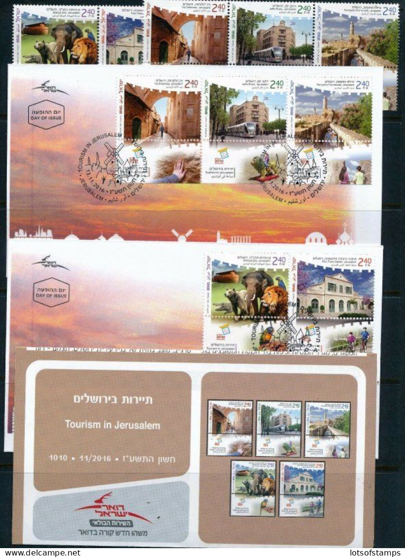 ISRAEL 2016 TOURISM IN JRUSALEM STAMPS MNH + FDC's + POSTAL SERVICE BULLETIN - Neufs