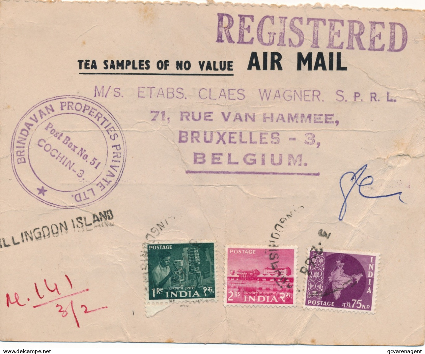 REGISTERED AIR MAIL - BRINDA VAN PROPERTIES PRIVATE LTD.  CUSTOMS DECLARATION      2 SCANS - Cochin