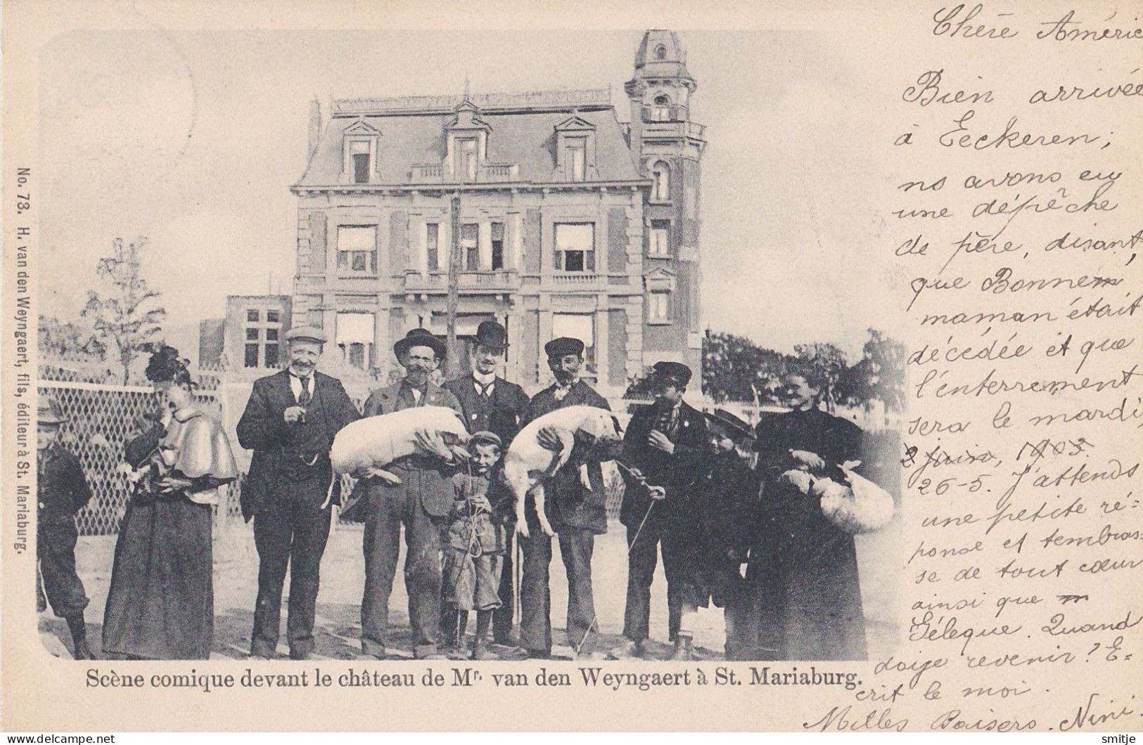 BRASSCHAAT EKEREN - ST. MARIABURG 1903 KOMISCH DUO MET BIGGEN VARKENS COCHONS KASTEEL - MOOIE ANIMATIE - V.D. WEYNGAERT - Brasschaat