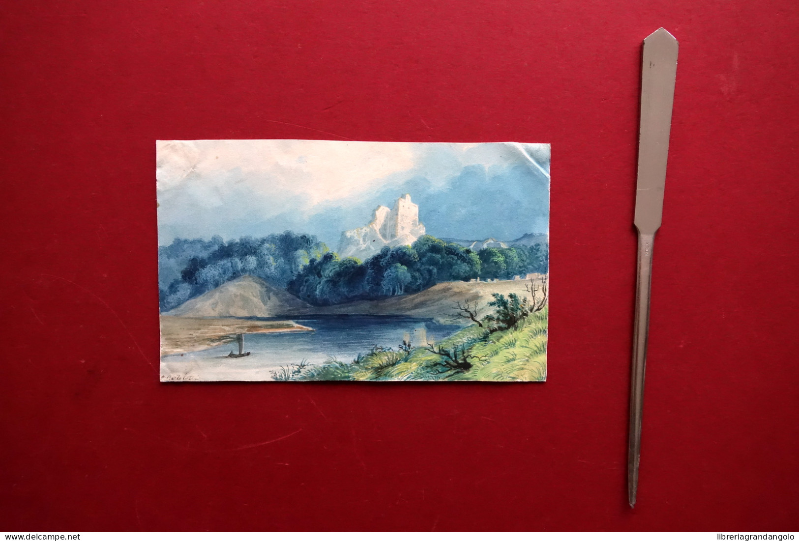 Acquerello Originale Paesaggio Castello In Rovina Firma Bertolotti? Metà '800 - Aquarelles