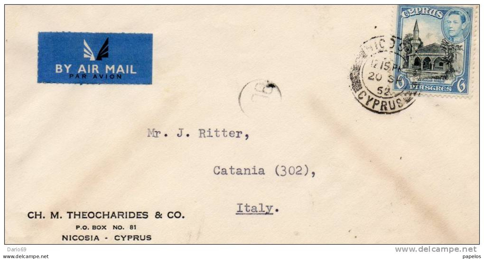 1952 LETTERA PAR AVION  NICOSIA - Cartas & Documentos