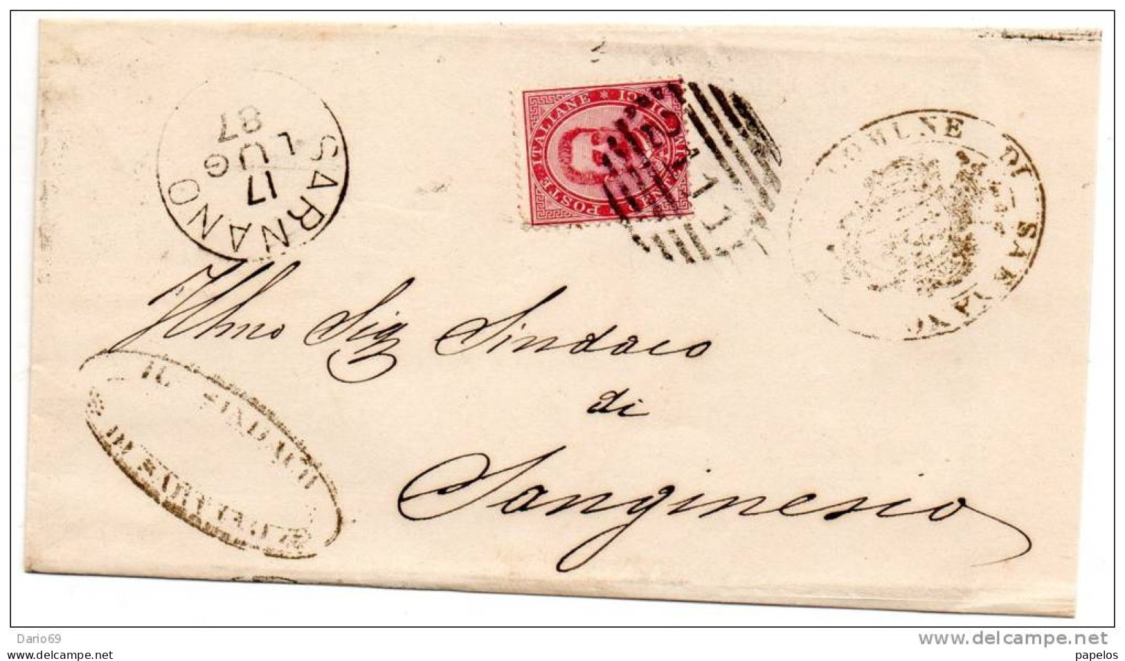 1887   STORIA POSTALE LETTERA CON ANNULLO SARNANO MACERATA - Storia Postale