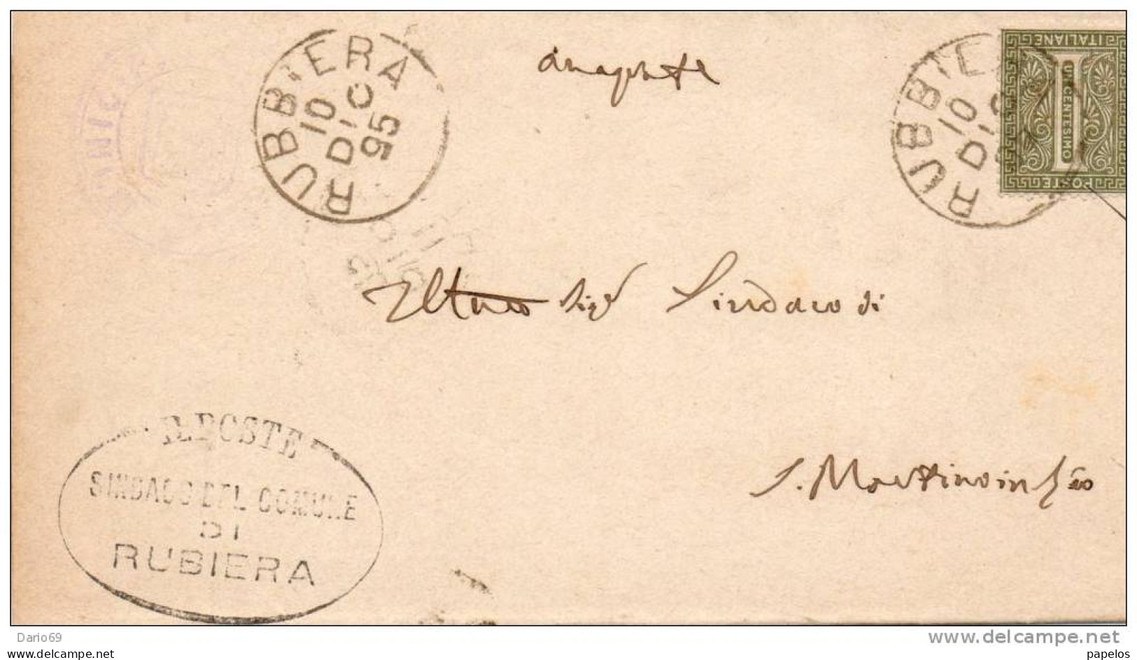 1885   STORIA POSTALE LETTERA CON ANNULLO  RUBBIERA REGGIO EMILIA - Storia Postale