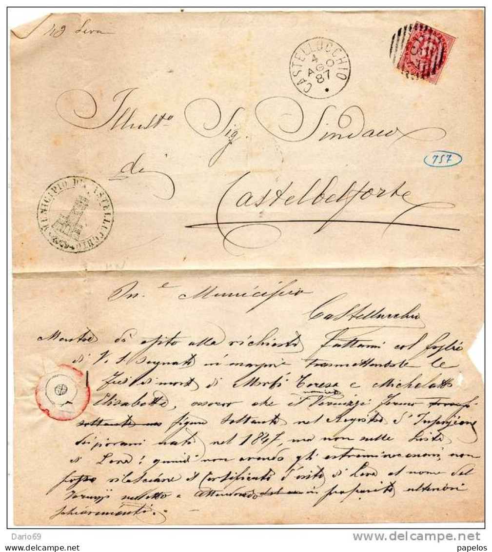 1887   STORIA POSTALE LETTERA CON ANNULLO CASTELLUCCHIO MANTOVA - Storia Postale