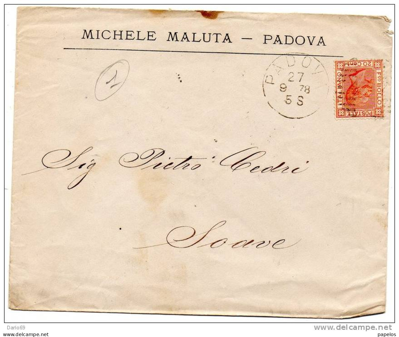 1878 LETTERA  INTESTATA   CON ANNULLO PADOVA - Storia Postale