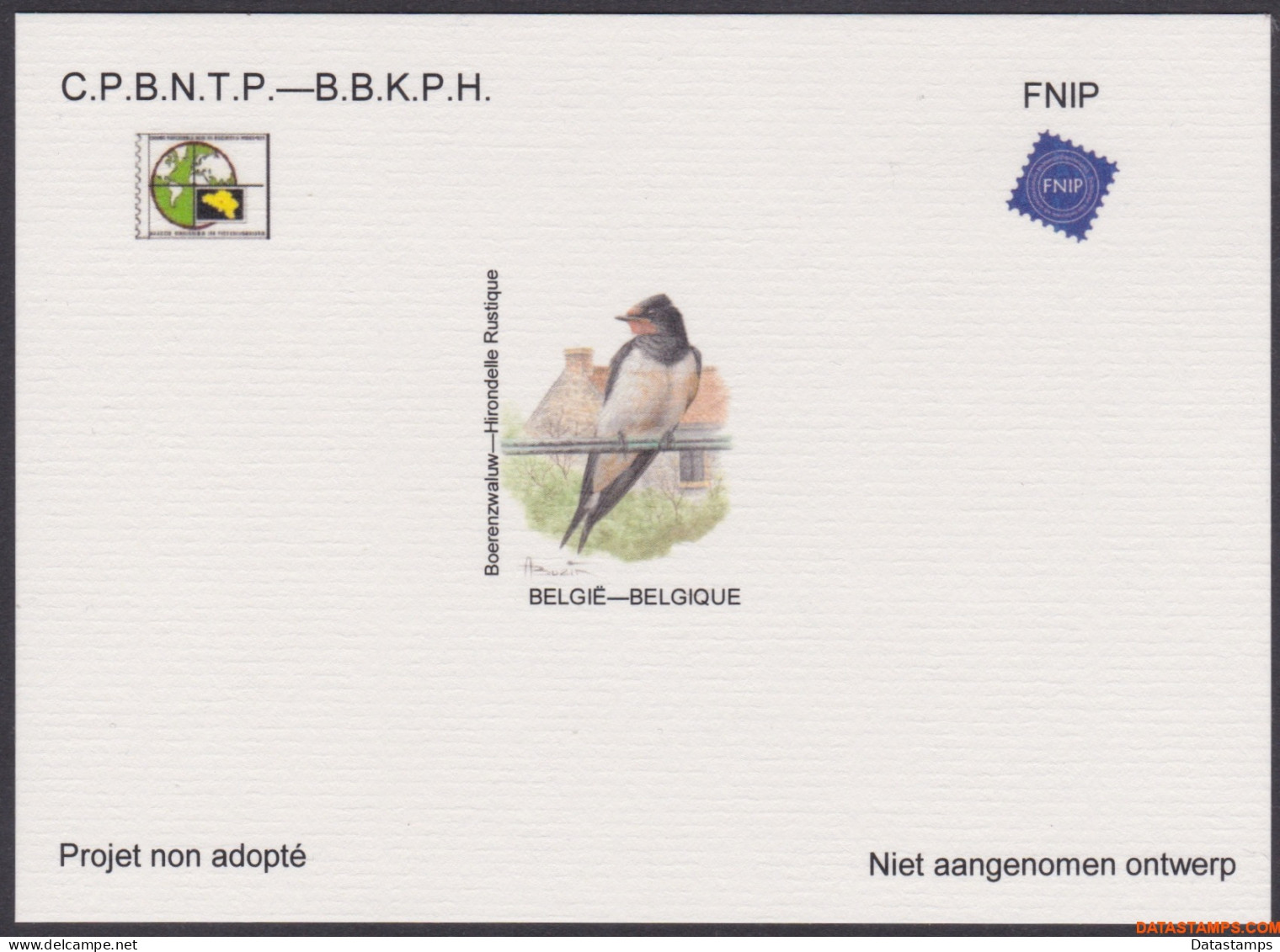 België 2018 - OBP:NA 38 Lx, Not Approved Design - XX - Antwerpfila 2018 Barn Swallow - Proyectos No Adoptados [NA]