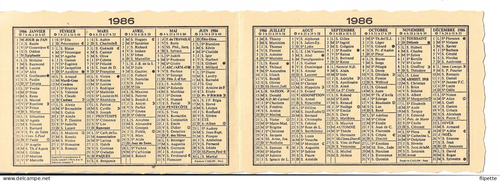 L60F143 - Calendrier 1986 - Texte En Enluminure - Publicité Au Dos - Small : 1981-90