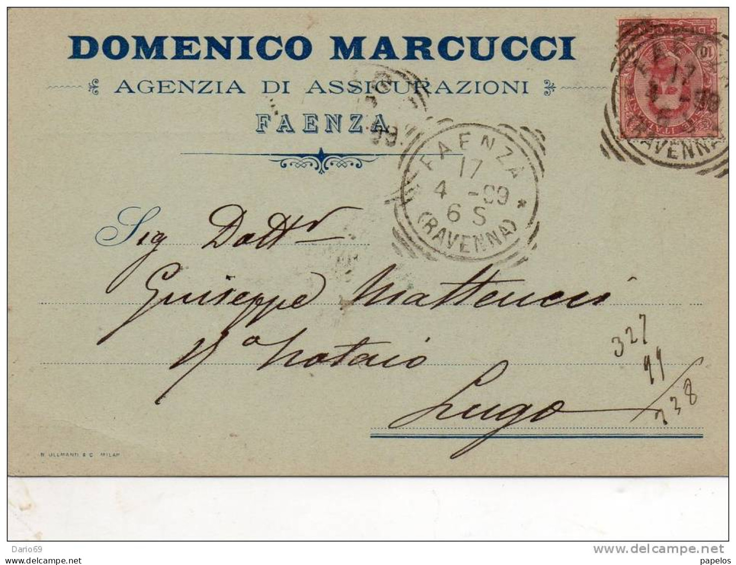 1899  CARTOLINA    INTESTATA   CON ANNULLO FAENZA RAVENNA - Storia Postale