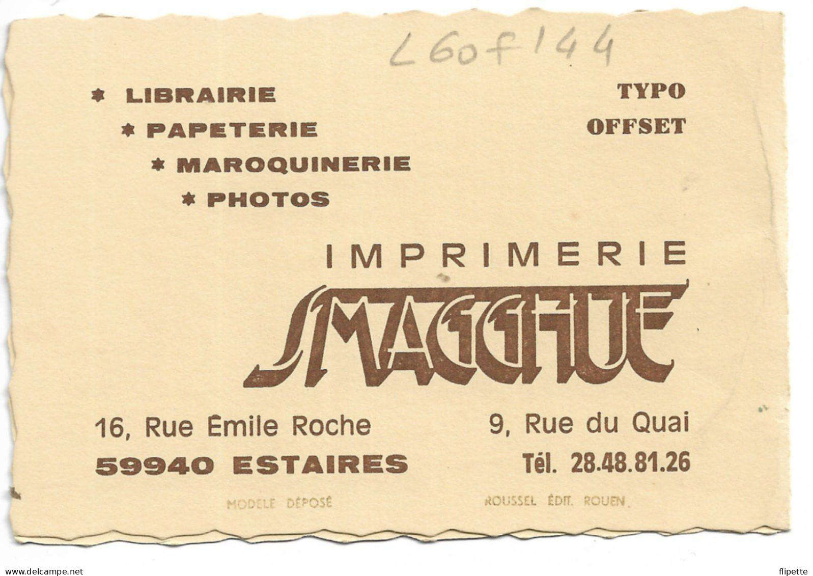 L60F144 - Calendrier 1989 - Texte En Enluminure - Publicité Au Dos - Petit Format : 1981-90