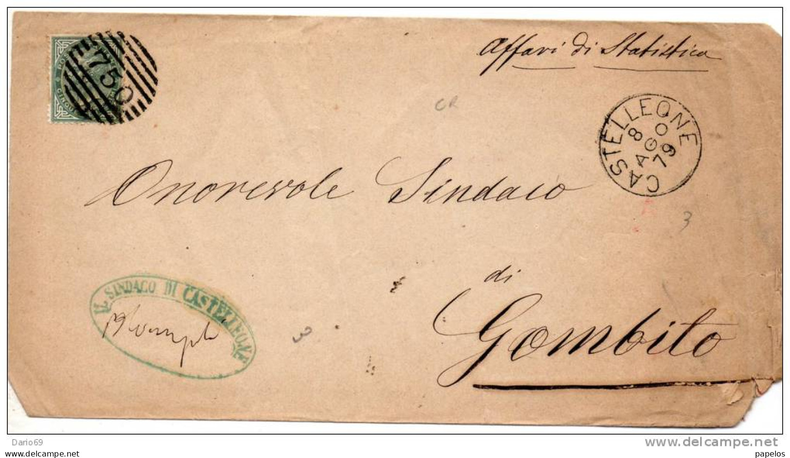 1879  LETTERA  CON ANNULLO CASTELLEONE  CREMONA - Storia Postale