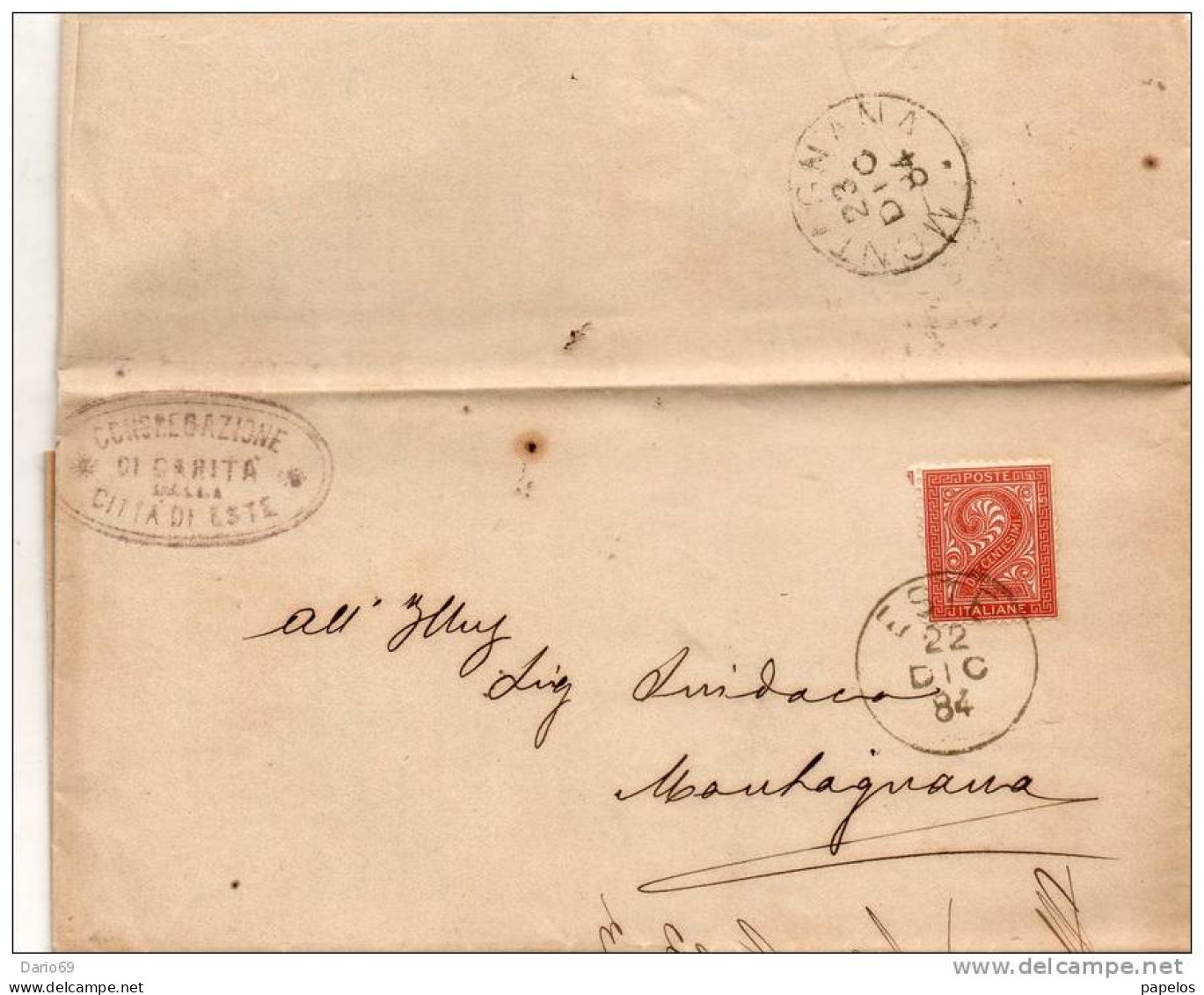 1884  LETTERA CON ANNULLO ESTE PADOVA + MONTAGNANA - Storia Postale