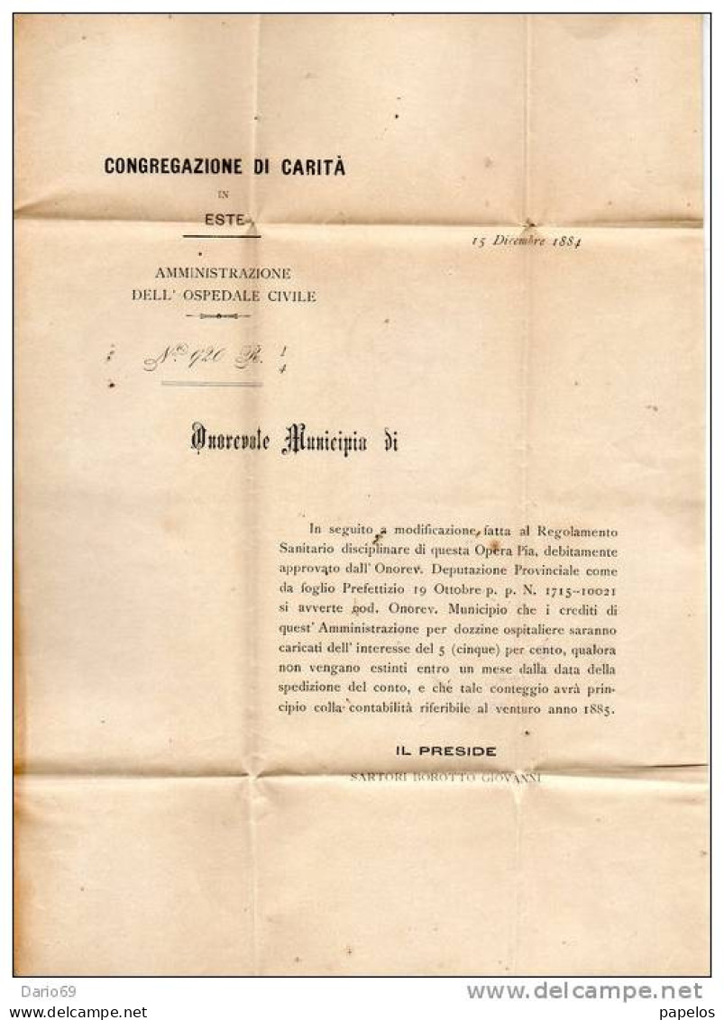 1884  LETTERA CON ANNULLO ESTE PADOVA + MONTAGNANA - Storia Postale