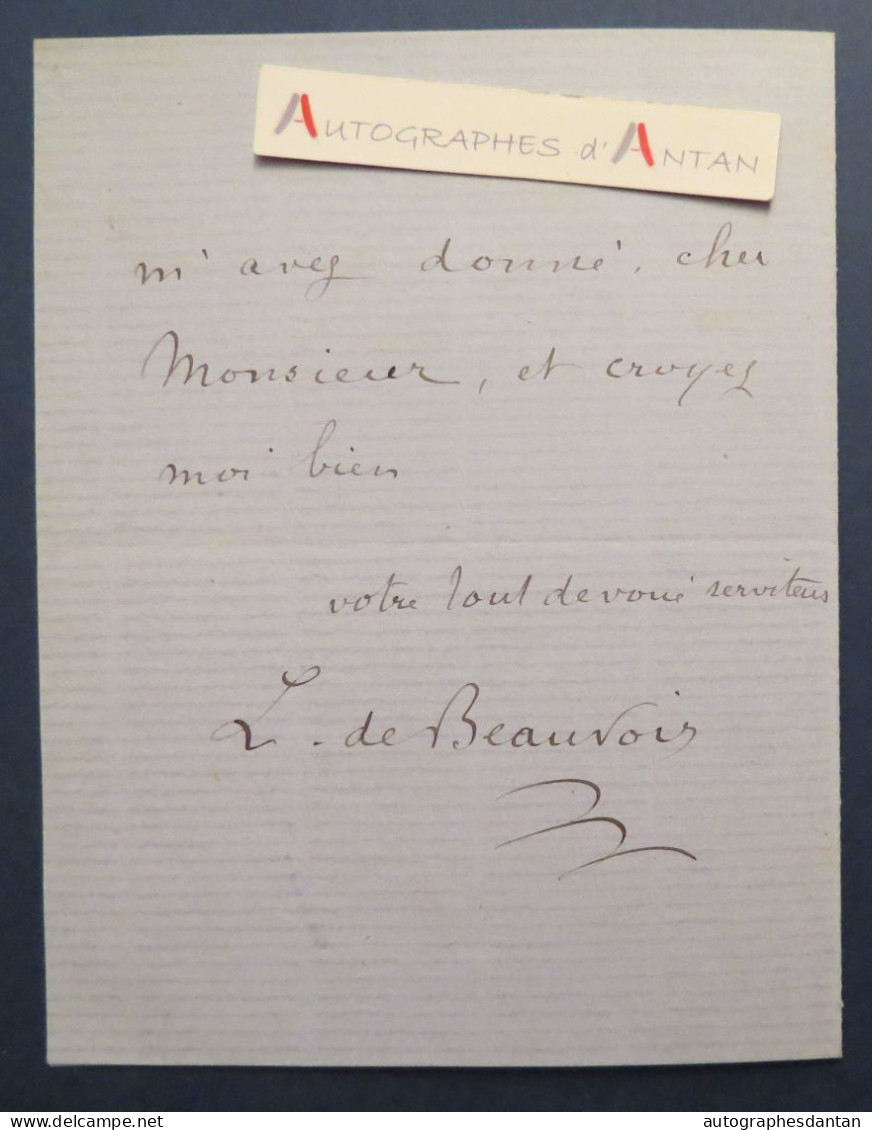 ● L.A.S Ludovic De BEAUVOIR Voyageur Du XIXè - Né à Bruxelles - Lettre Autographe - Explorateurs & Aventuriers