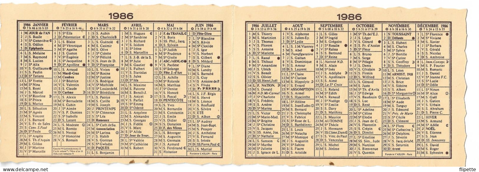 L60F147 - Calendrier 1986 - Texte En Enluminure - Publicité Au Dos - Small : 1981-90