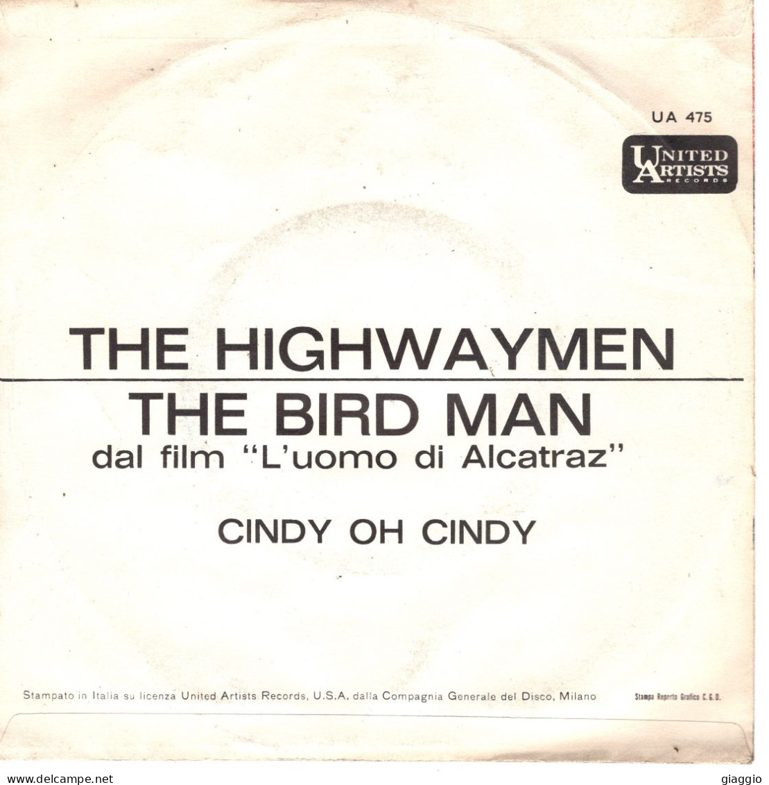 °°° 346) 45 GIRI - DAL FILM L'UOMO DI ALCATRAZ - THE HIGHWAYMEN °°° - Filmmusik