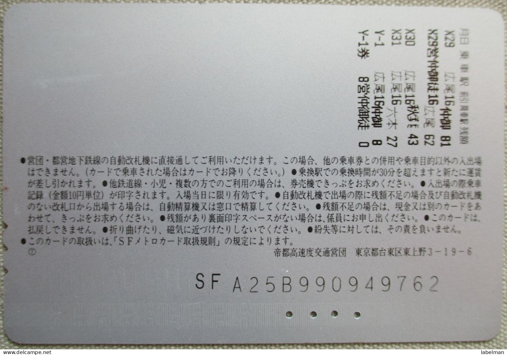 JAPAN TRANSPORTATION BUS METRO TRAIN RAIL LOCO LOCOMOTIVE BAHN TICKET TARJETA CARD CARTELA CARD CARTE KARTE COLLECTOR - Tickets D'entrée