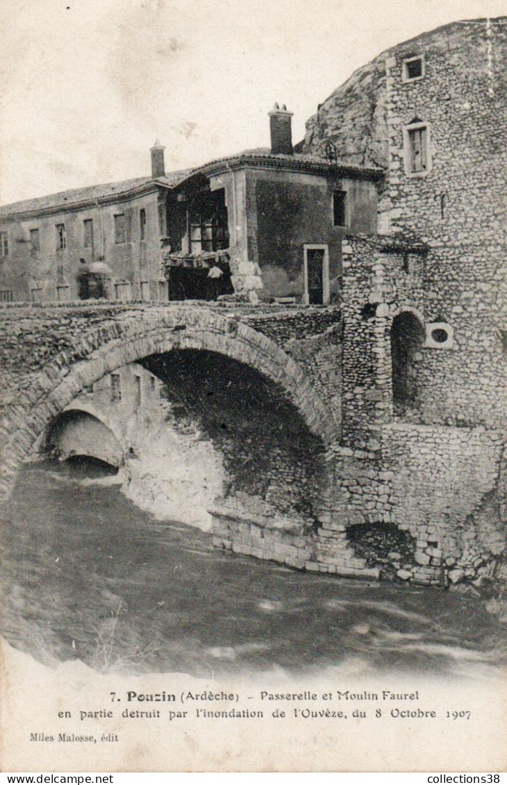 Pouzin - Passerelle Et Moulin Faurel En Partie Détruite Par L'inondation De L'Ouvèze Du 8 Octobre 1907 - Le Pouzin