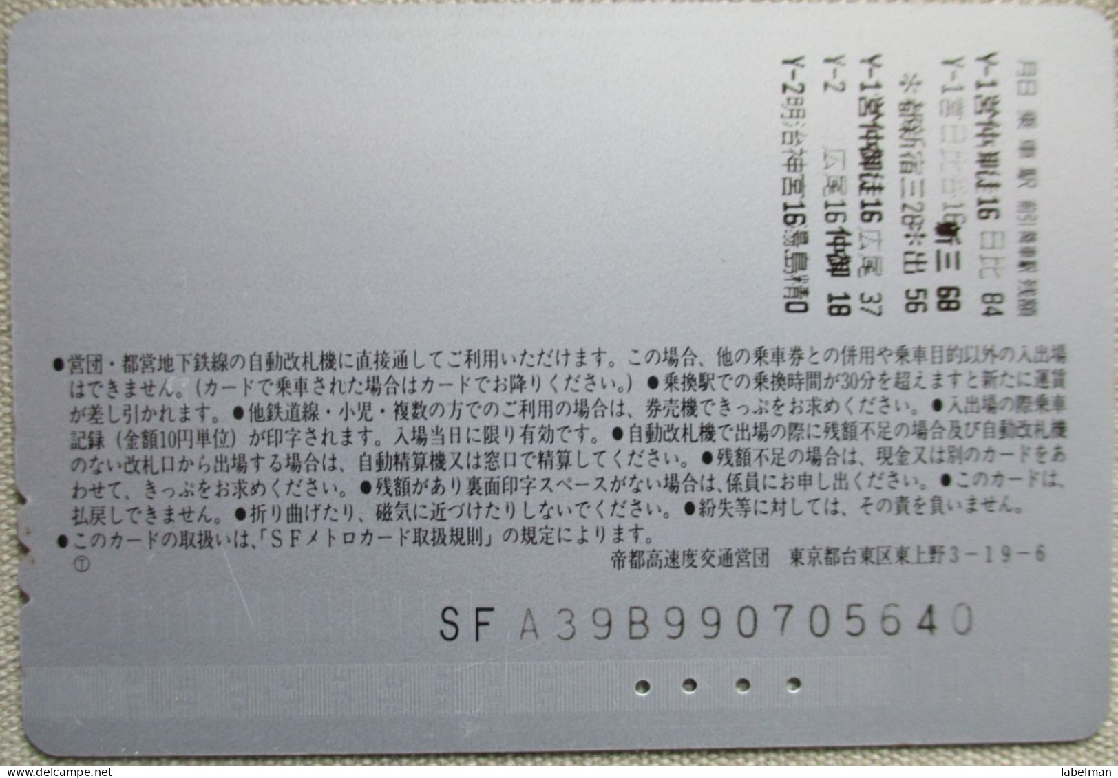 JAPAN TRANSPORTATION BUS METRO TRAIN RAIL LOCO LOCOMOTIVE BAHN TICKET TARJETA CARD CARTELA CARD CARTE KARTE COLLECTOR - Tickets D'entrée