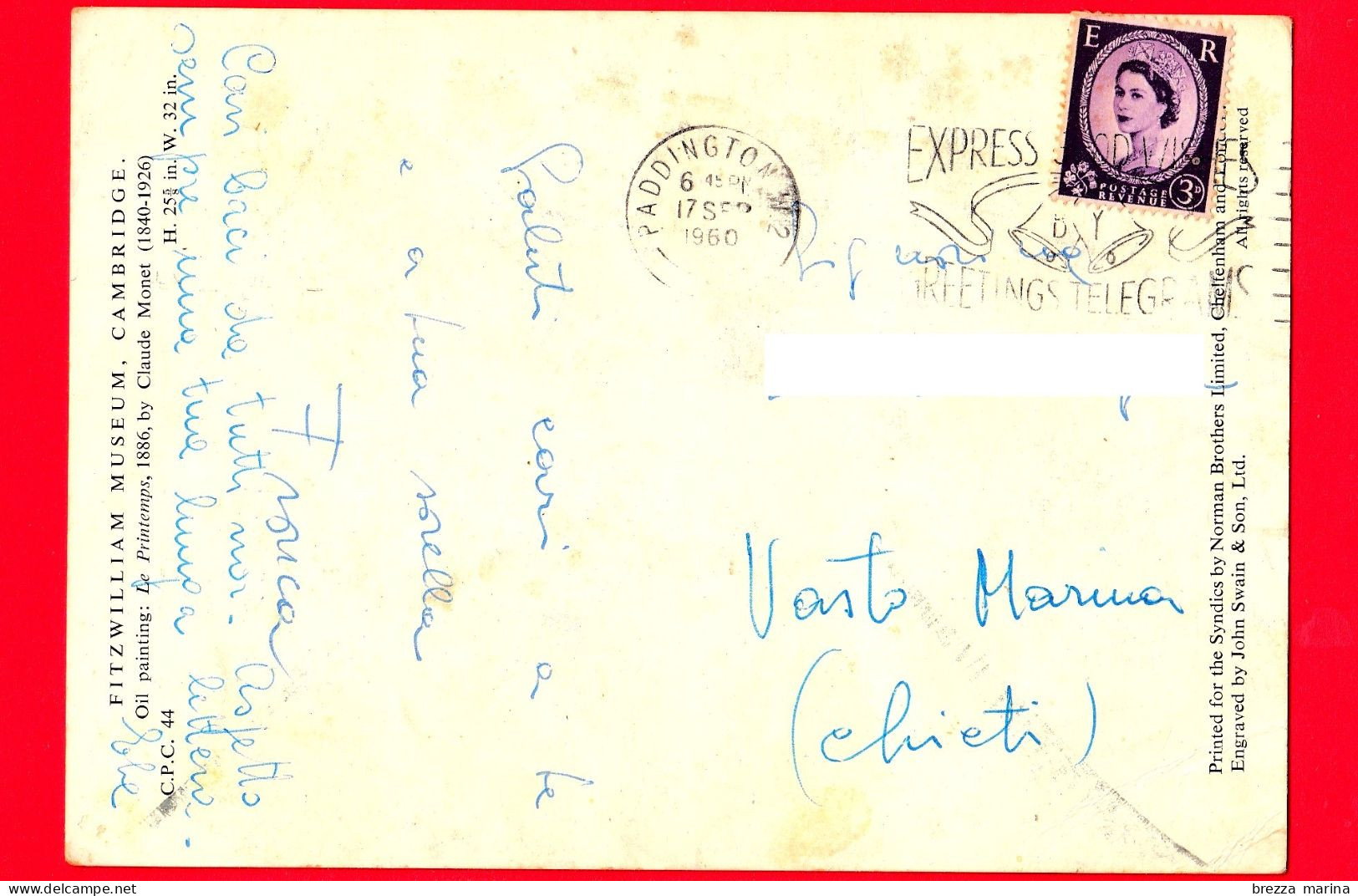 GB - REGNO UNITO - Inghilterra - Cartolina Viaggiata Del 1960 - Cambridge - Fitzwilliam Museum - Claude Monet - Printemp - Cambridge