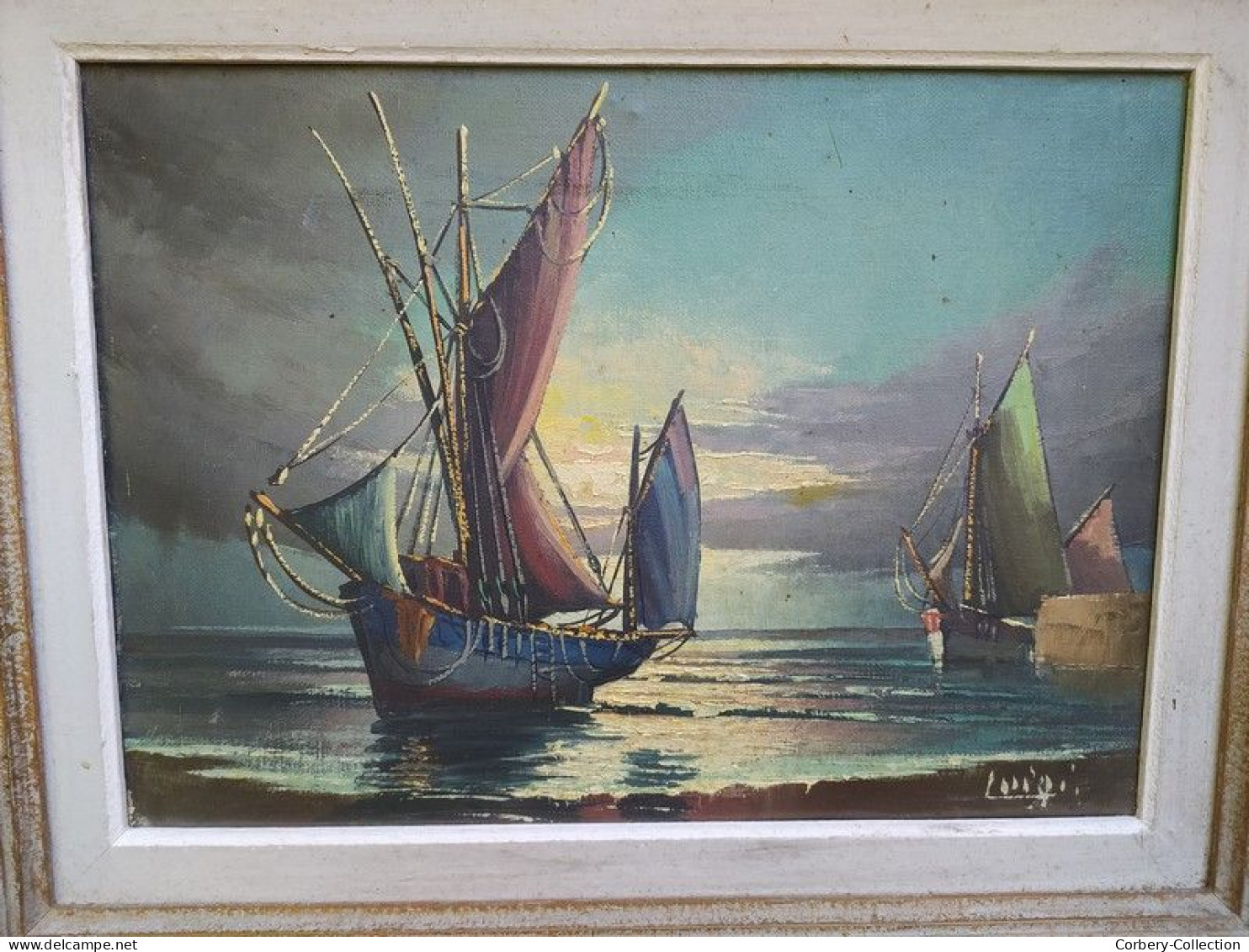 Tableau Marine Lumineuse Clair Obscure Signée Luigi 1950/1960 - Huiles