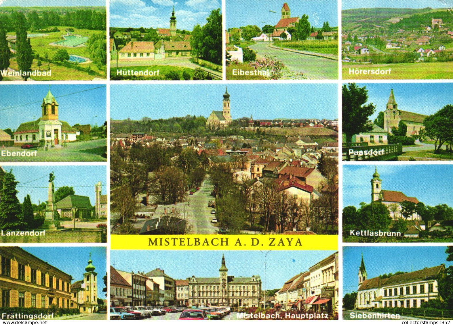 MISTELBACH A.D. ZAYA, MULTIPLE VIEWS, ARCHITECTURE, CHURCH, MONUMENT, CARS, PARK, AUSTRIA - Mistelbach
