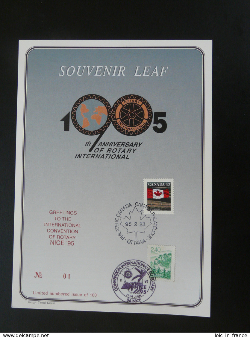 Encart Folder Souvenir Leaf Rotary International Convention De Nice Canada 1995  - Covers & Documents