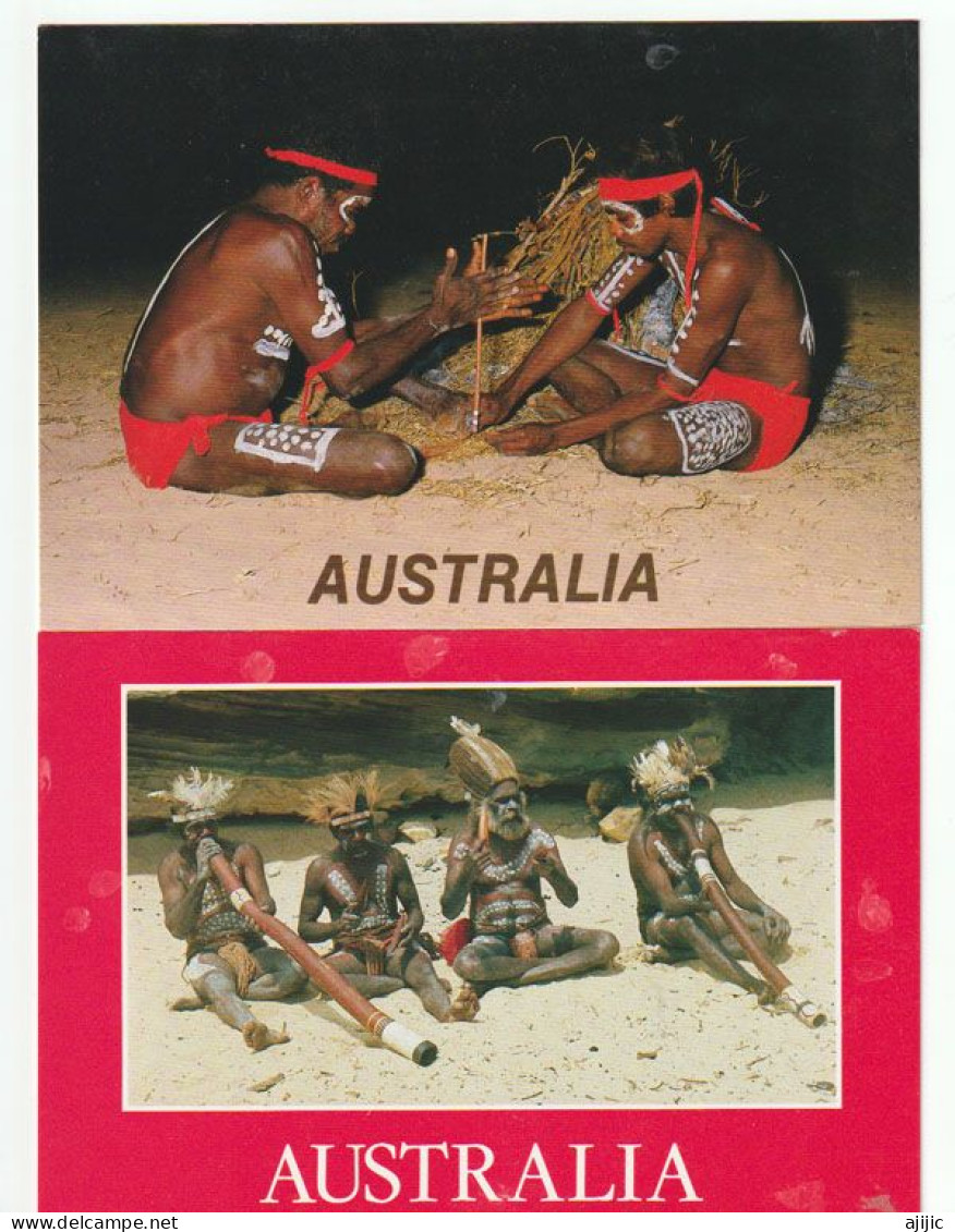 AUSTRALIA.Aboriginal Corroboree With Didgeridoos & Performing The Ancient Art Of Fire-making. 2 Postcards (new-unused) - Alice Springs