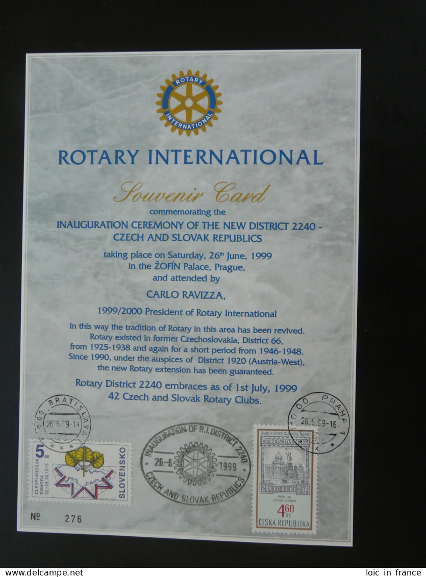 Encart Folder Souvenir Card Rotary International Czech & Slovalia Republic 1999 - Briefe U. Dokumente