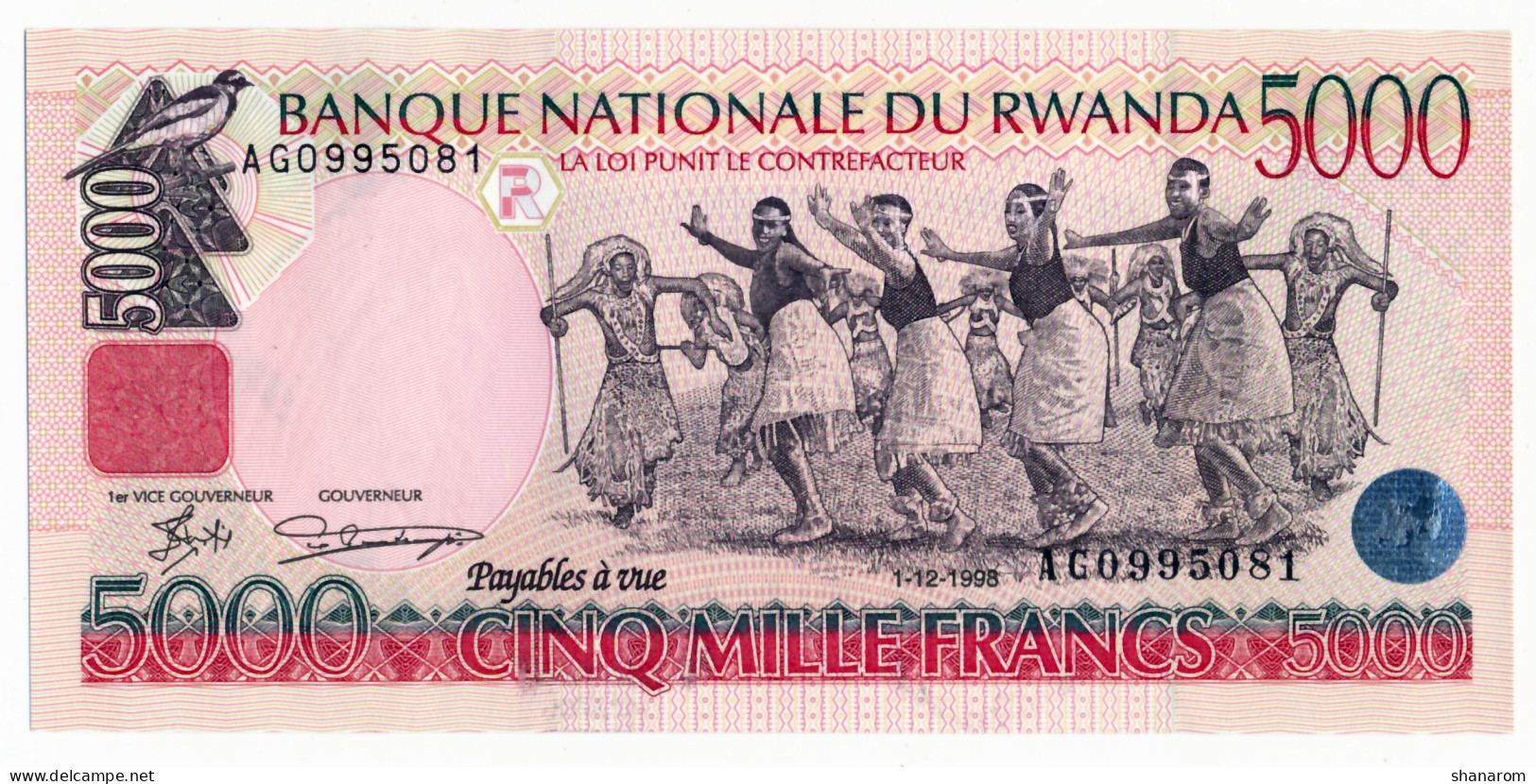 1998 // RWANDA // BANQUE NATIONALE // CINQ MILLE FRANCS // SPL+ // AU+ - Rwanda