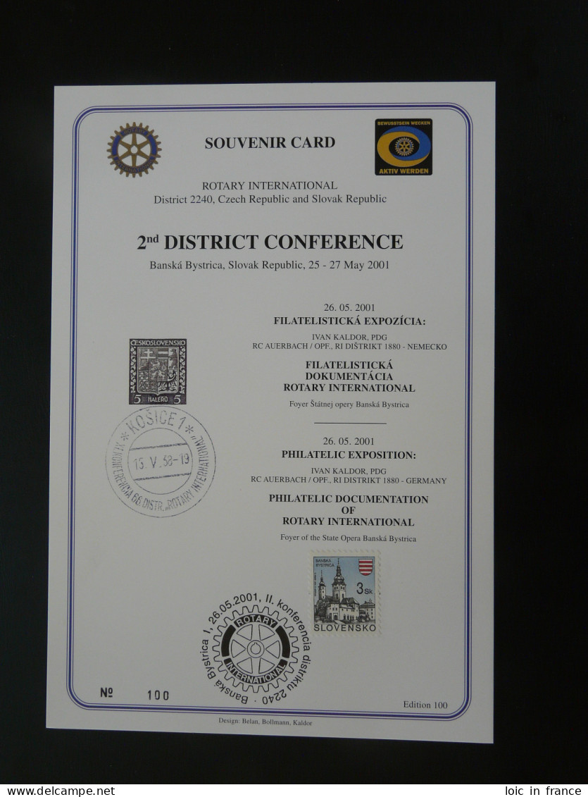 Encart Folder Souvenir Card Rotary International Kosice 1938 + Banska Bystrica Conference Slovakia 2001 - Briefe U. Dokumente