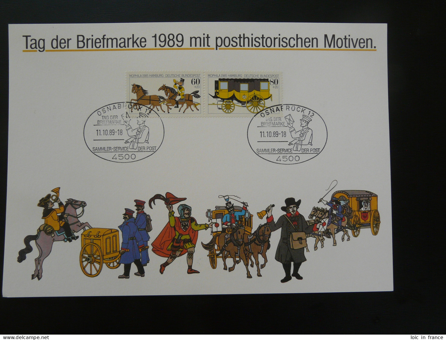 Gedenkblatt Feuillet Commemorative Sheet Cheval Horse Diligence Postal History Tag Der Briefmarke Osnabruck 1989 - Kutschen