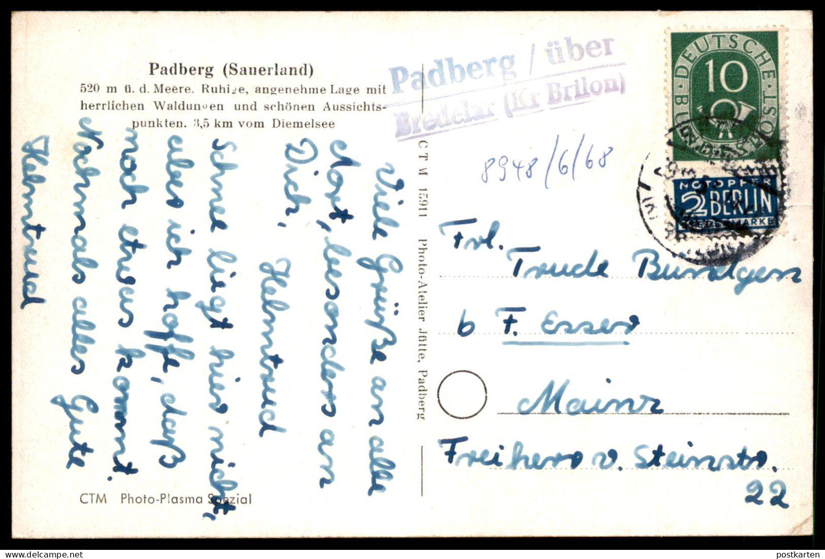 ÄLTERE POSTKARTE PADBERG SAUERLAND LANDPOSTSTEMPEL ÜBER BREDELAR KREIS BRILON MARSBERG Ansichtskarte AK Postcard Cpa - Marsberg