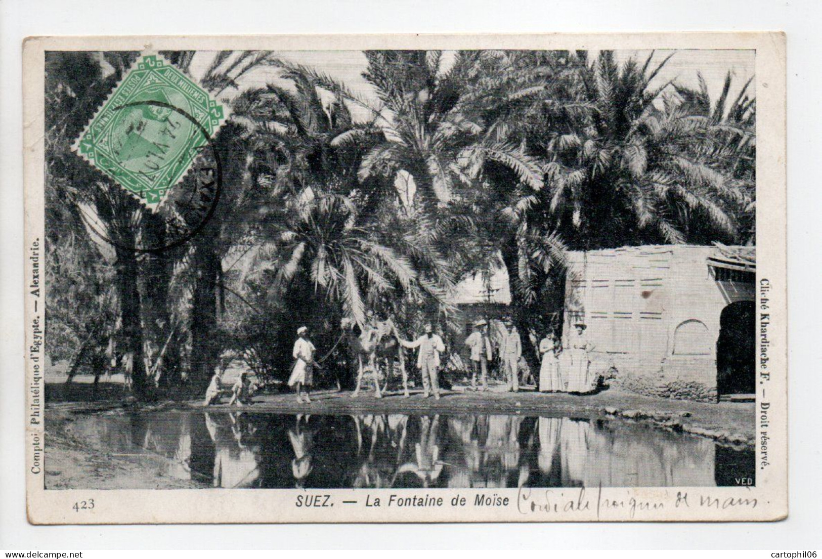 - CPA SUEZ (Egypte) - La Fontaine De Moïse 1907 (belle Animation) - Photo Khardiache 423 - - Suez