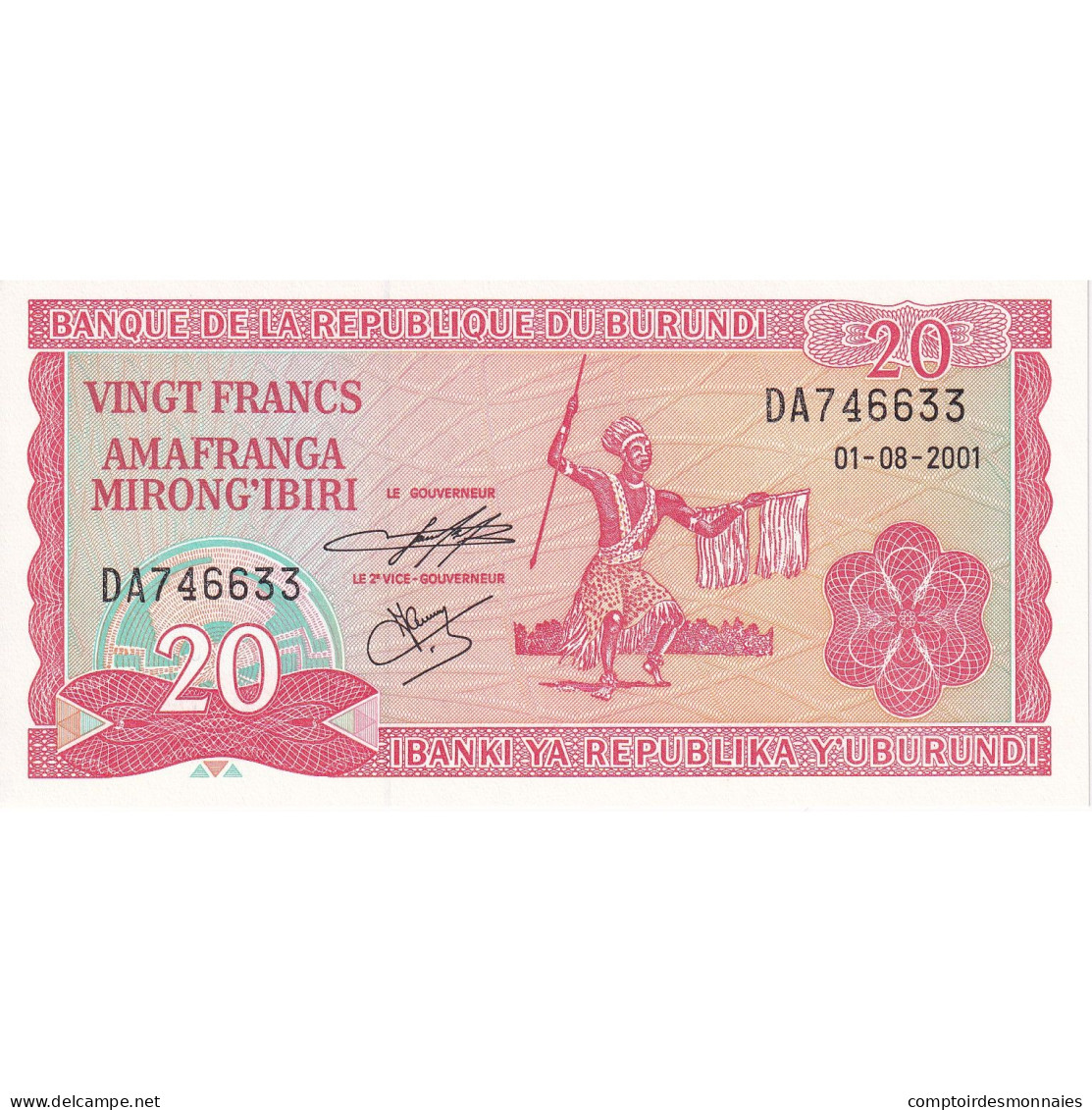 Burundi, 20 Francs, 2001, 2001-08-01, KM:27d, NEUF - Burundi