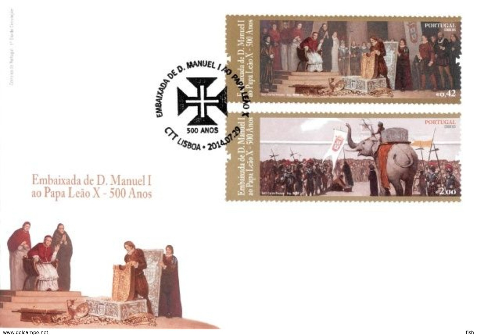 Portugal & FDC Embassy Of D. Manuel I To Pope Leo XX - 500 Years 2014 (9000) - Timbres