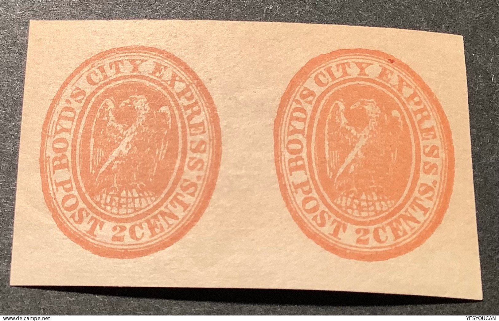 BOYD‘S CITY EXPRESS, New York 1856 2c Dull Orange, Sc.20L13 Pair XF Mint * O.g US Local Post (Eagle USA U.S Poste Locale - Lokale Post