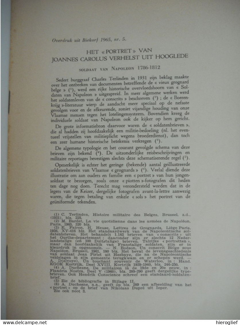 HET PORTRET Van JOANNES CAROLUS VERHELST Uit HOOGLEDE Soldaat Van Napoleon Door Michiel De Bruyne Gits Bonaporte - Geschichte