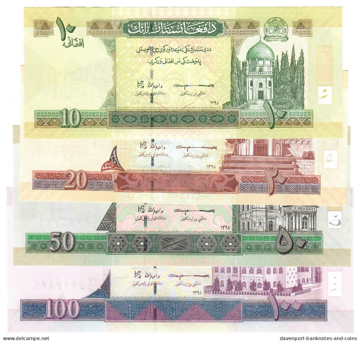 SET Afghanistan 10, 20, 50 & 100 Afghanis 2019 (2021) UNC - Afghanistán