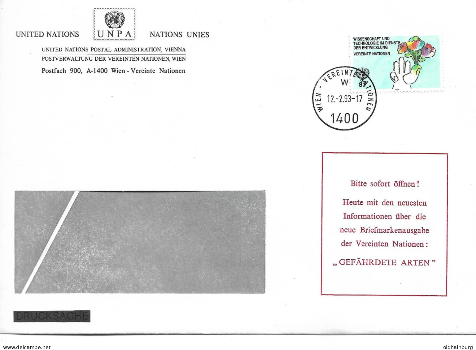 3253e: UNO Wien 1993, Ausgabe "Wissenschaft & Technologie" Auf Bedarfsbrief - Climat & Météorologie