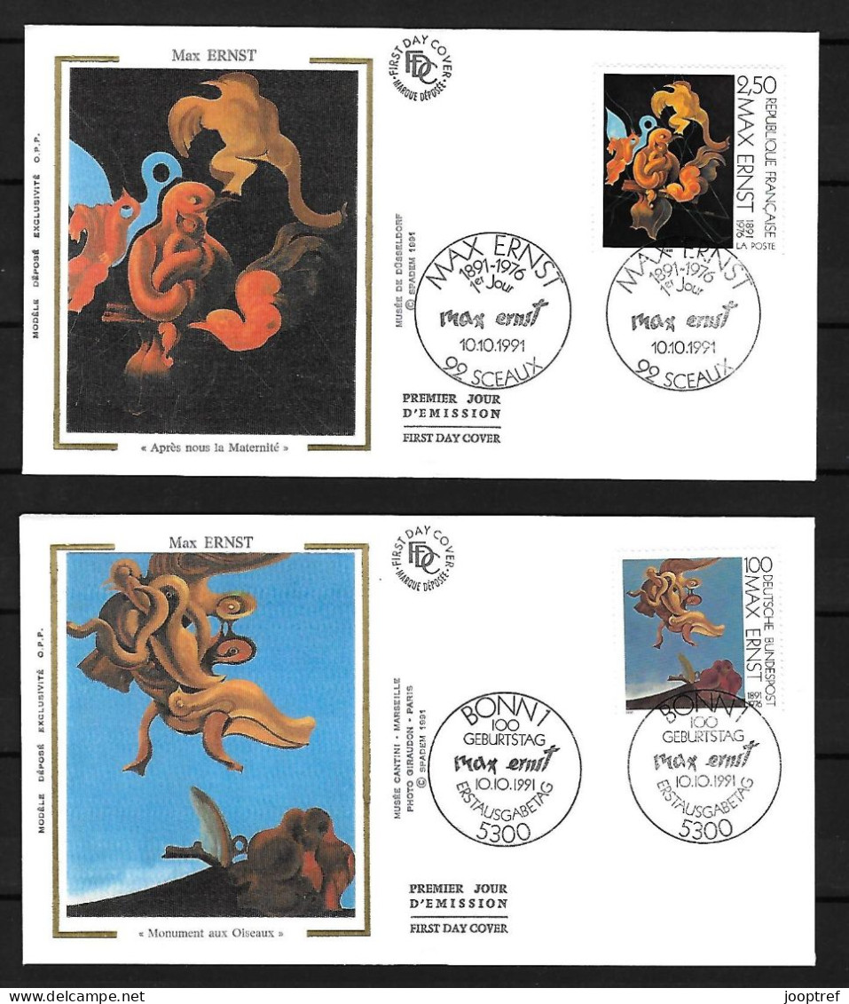 1991 Joint/Commune/Gemeinschaftsausgabe France And Germany, BOTH FDC'S: Painter Max Ernst - Gezamelijke Uitgaven