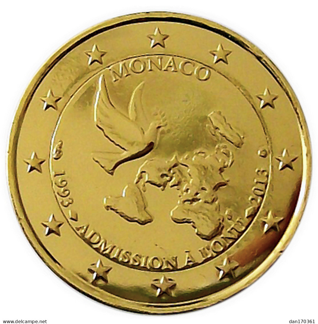 MONACO 2013 -  ADMISSION A L'O N U - 2 EUROS COMMEMORATIVE - PLAQUE OR  - VERGOLDET - Monaco