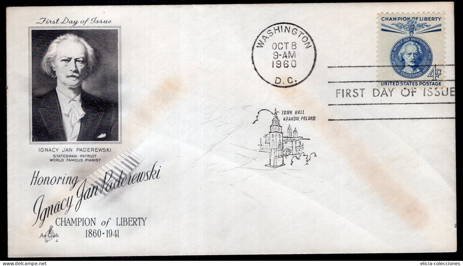 United States - 1960 - FDC Envelope - Honoring Ignacy Jan Paderewski - Caja 1 - 1951-1960