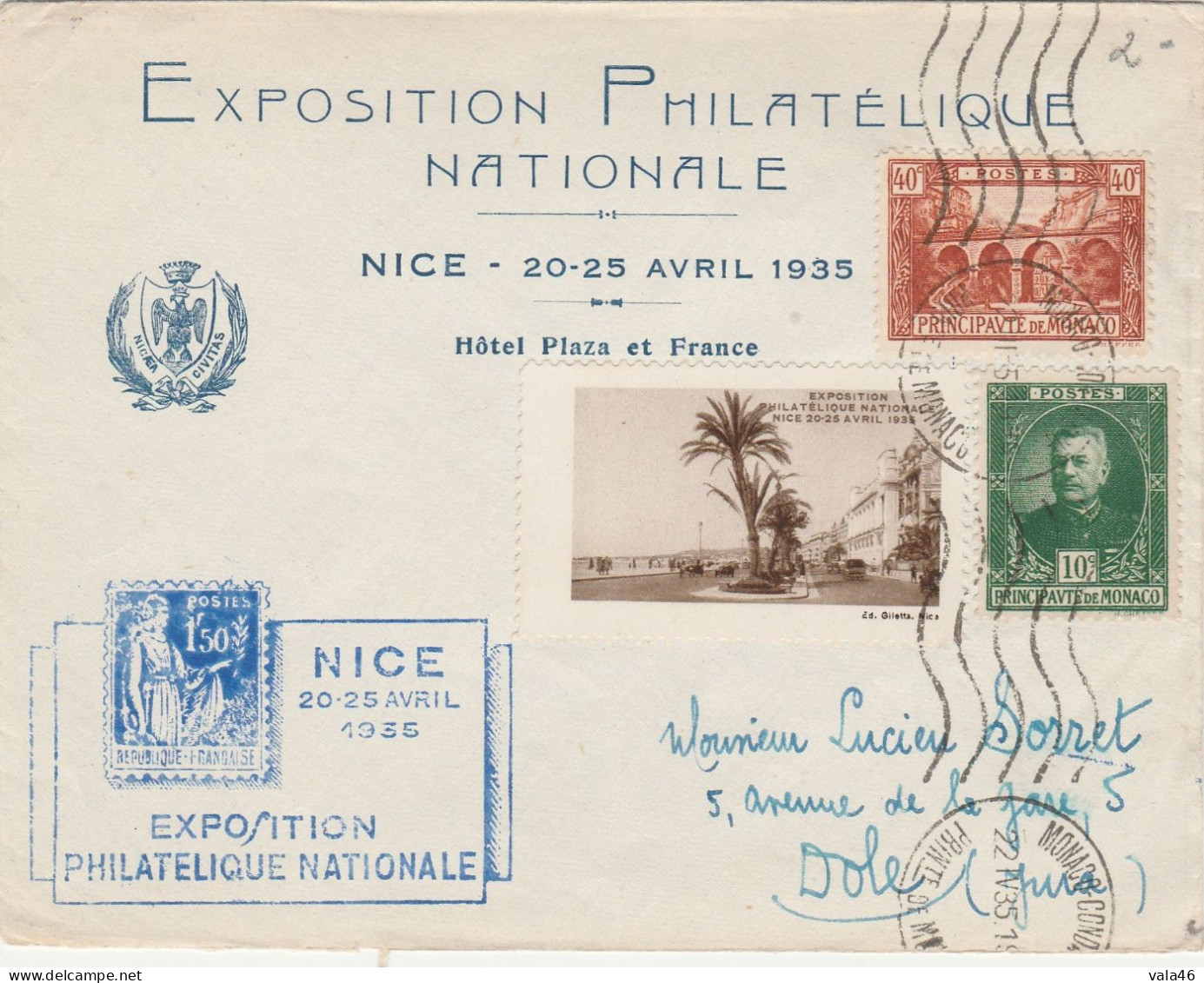 NICE  06  - LETTRE EXPOSITION PHILATELIQUE NATIONALE 20/25 AVRIL 1935 - Covers & Documents